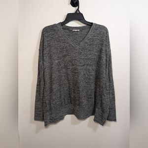 Gray Oversized V-Neck Long Sleeve Top